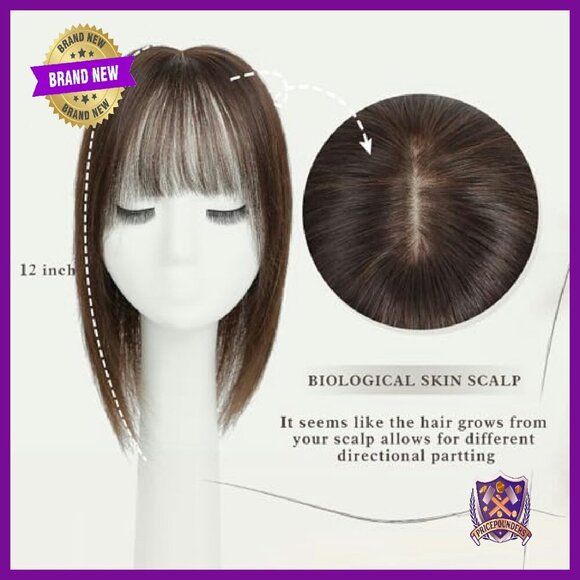 12 Inch Human Hair Topper with Bangs for Thinning Hair Coverage main image 4